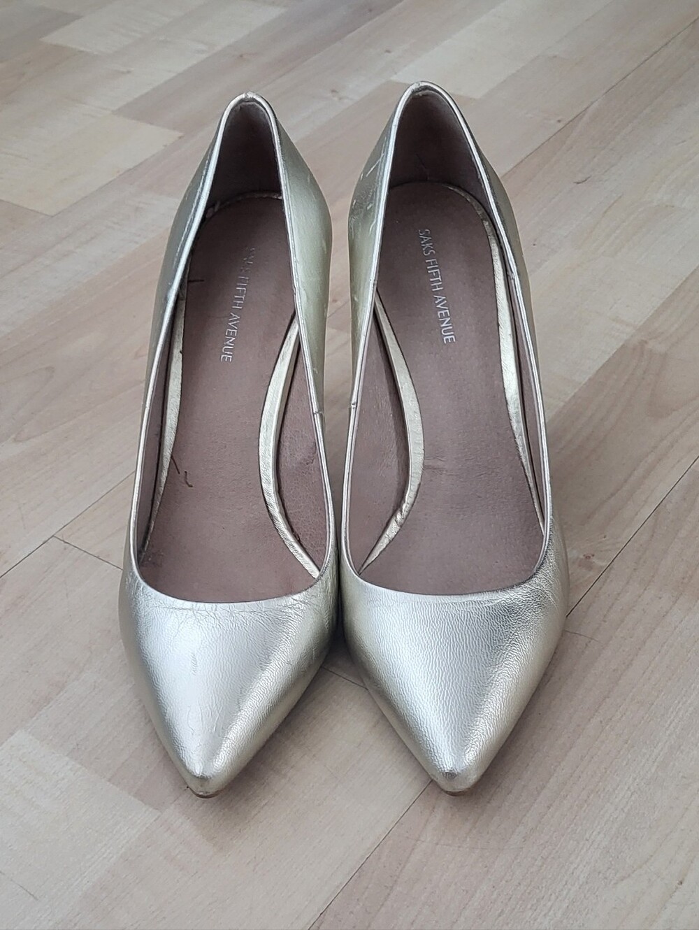 Saks Fifth Avenue Metallic Gold Pointed Toe Pumps